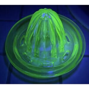 Uranium Glass Depression Glass Juicer Reamer Vintage 2 Piece Great Glow!